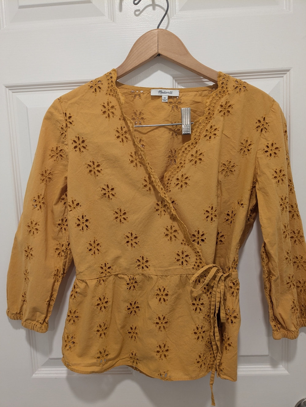 Madewell Mustard Eyelet Wrap Top